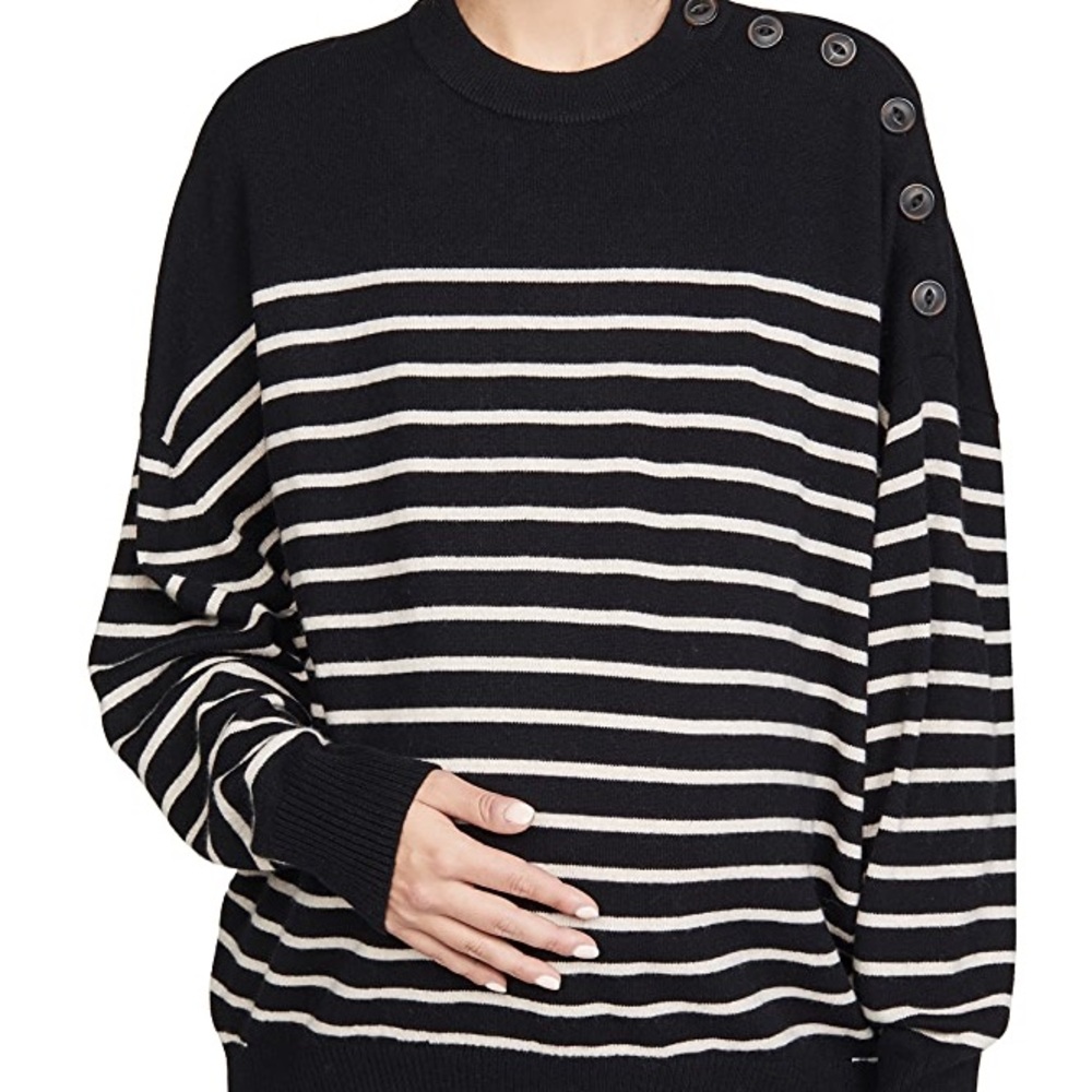 HATCH The Mina Black and White Striped Sweater Merino Wool/Cashmere size 6-8/Med